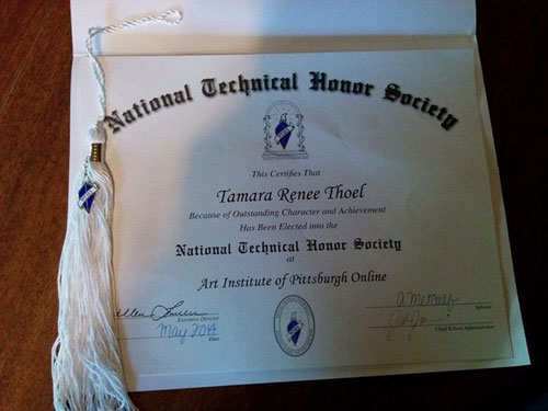 National Technical Honor Society Certificate and Tassle